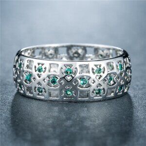 ✨ Colorful Gems Eternity Zircon Silver Vintage Ring for Women, EVGG1604